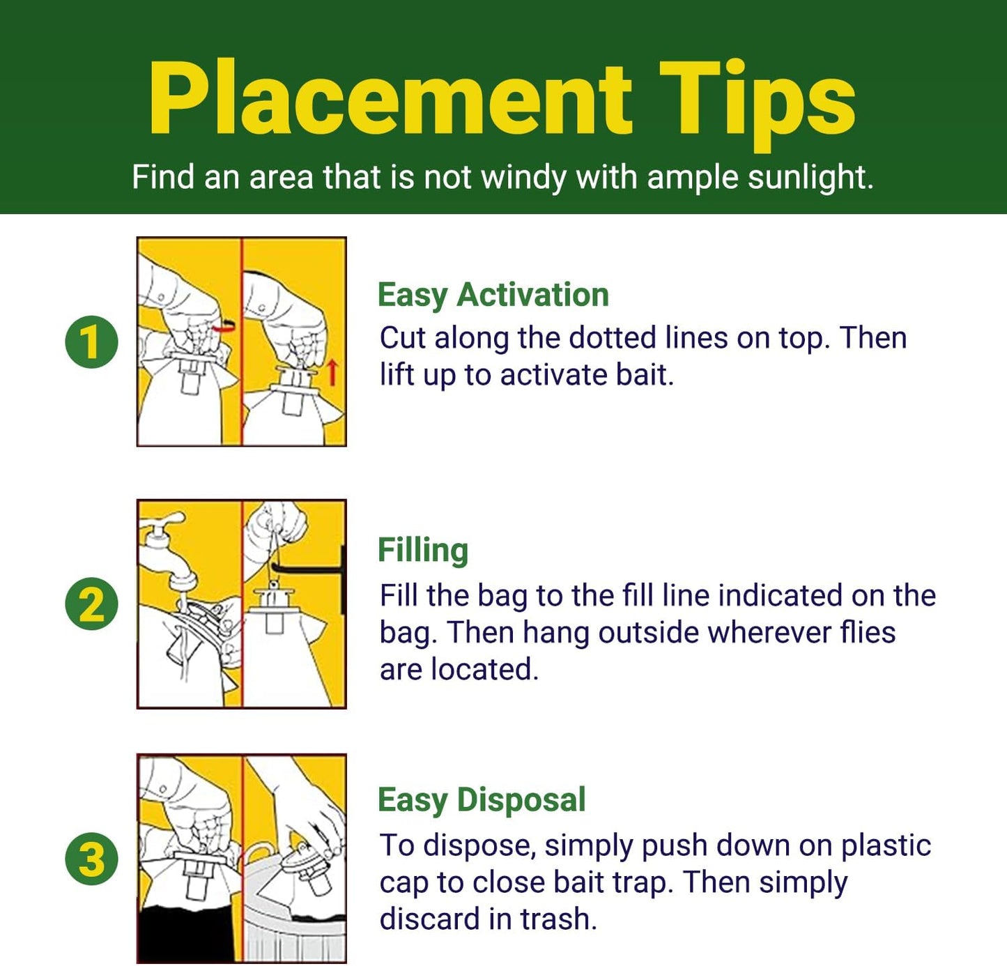 5pk Outdoor Fly Trap Bags, Disposable, Hanging Fly Catcher with Bait, Outdoor Use Fly Hunter Repellent Control Catcher Killer, Flies Trap for Barn, Farm, Mosquito, Bugs, Gnats, Ready to Use