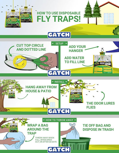 5pk Outdoor Fly Trap Bags, Disposable, Hanging Fly Catcher with Bait, Outdoor Use Fly Hunter Repellent Control Catcher Killer, Flies Trap for Barn, Farm, Mosquito, Bugs, Gnats, Ready to Use